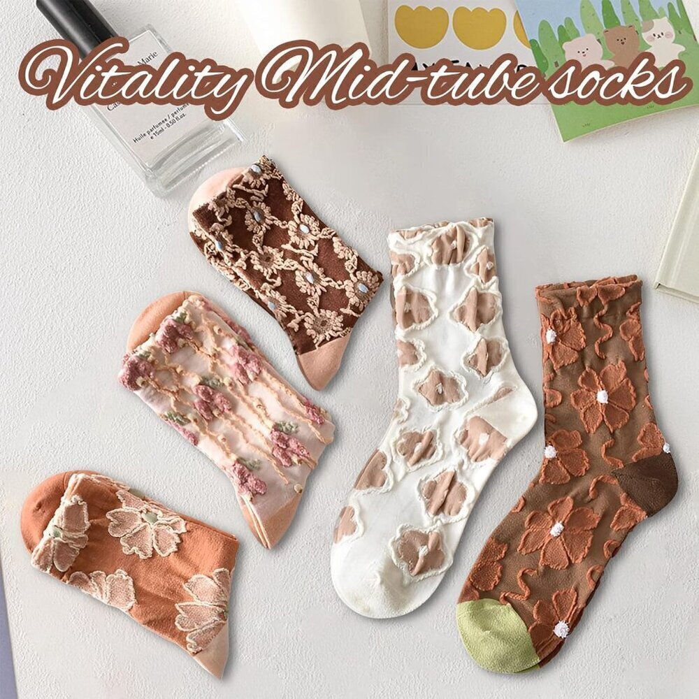 ❤️ Womens Cute Floral Socks Vintage Embroidered Frilly Floral Socks Kawaii Girly - Picture 2 of 7